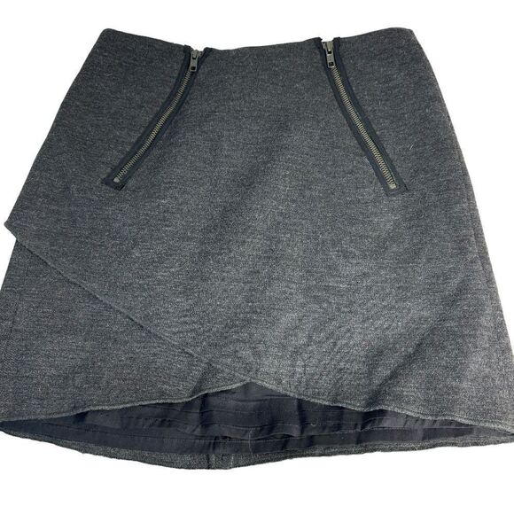 The Kooples Grey Faux Wrap Mini Skirt Double Front Zip Sz 36/US S - Picture 2 of 6